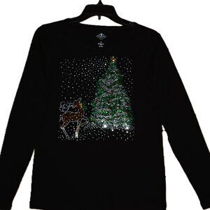Christmas Deer & Tree rhinestone bling long sleeved shirt XS S M L XL XXL 1X…